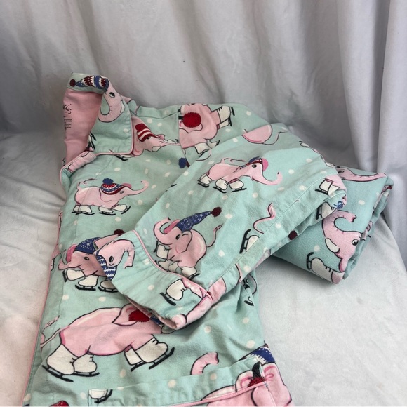 Nick And Nora Flannel Pajama Set Pink Elephant Skates Top And Bottom Womens Sz S - Picture 4 of 16